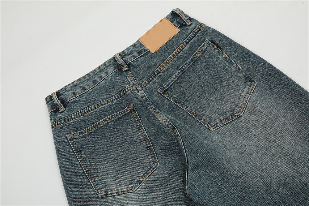 Ripped Knee Jeans Men Straight-leg Trousers