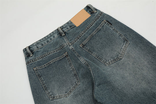Ripped Knee Jeans Men Straight-leg Trousers