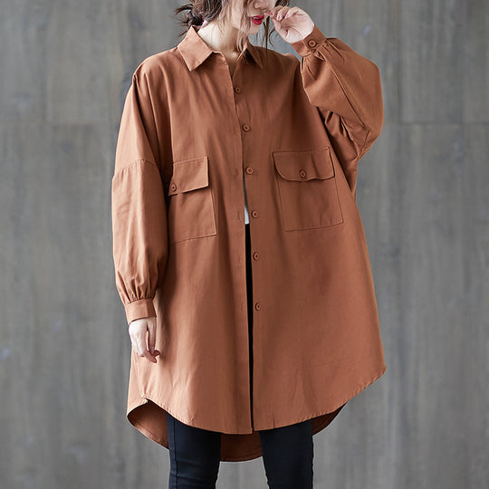 Cardigan Shirt Collar Big Pocket Windbreaker Jacket Women