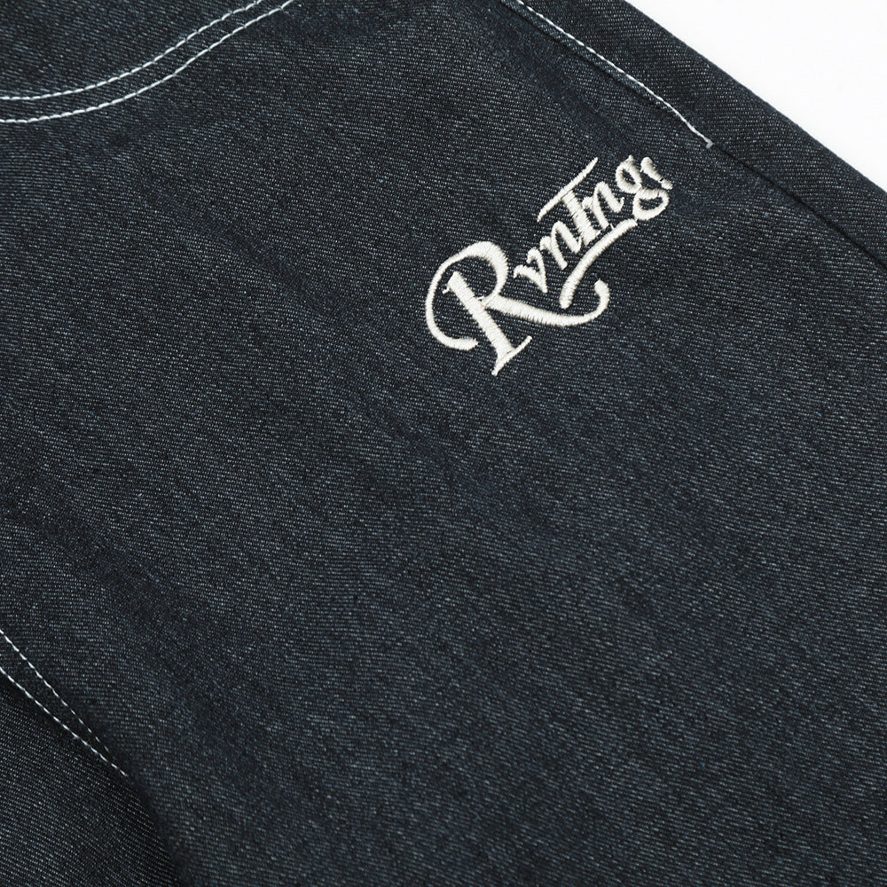 Fashion Stitching Denim Straight-leg Trousers Men