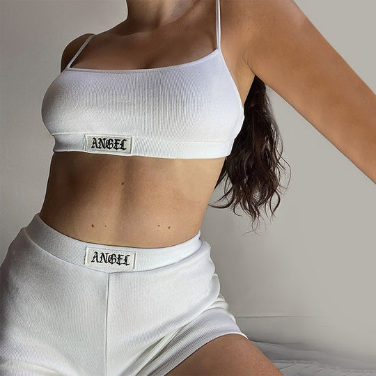 English Label Ribbed String Suspender Shorts Suit Women