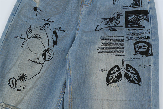 Fashion Graffiti Ripped Denim Trousers Men