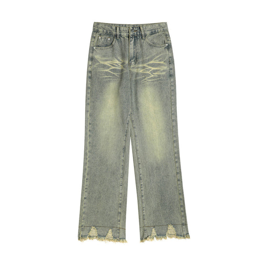 Distressed Raw Edge Denim Trousers For Men