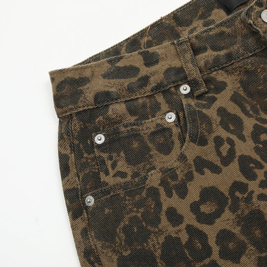 Leopard Print Loose Straight Trousers Men