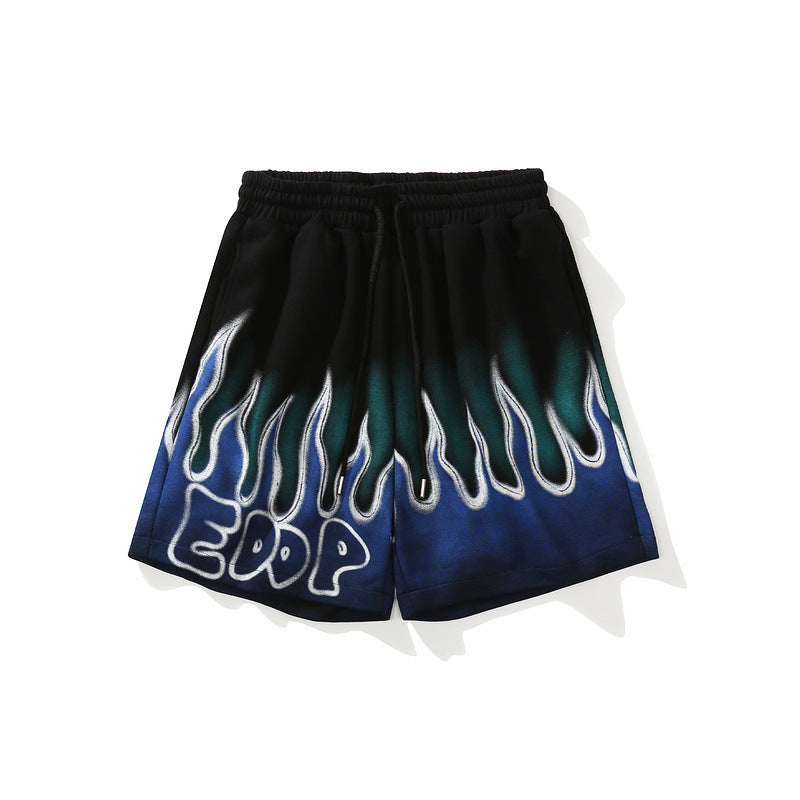 European And American Street Flame Graffiti Sports Shorts Men