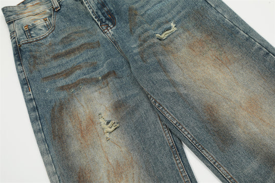 Fashion Holes Straight-leg Denim Men Trousers