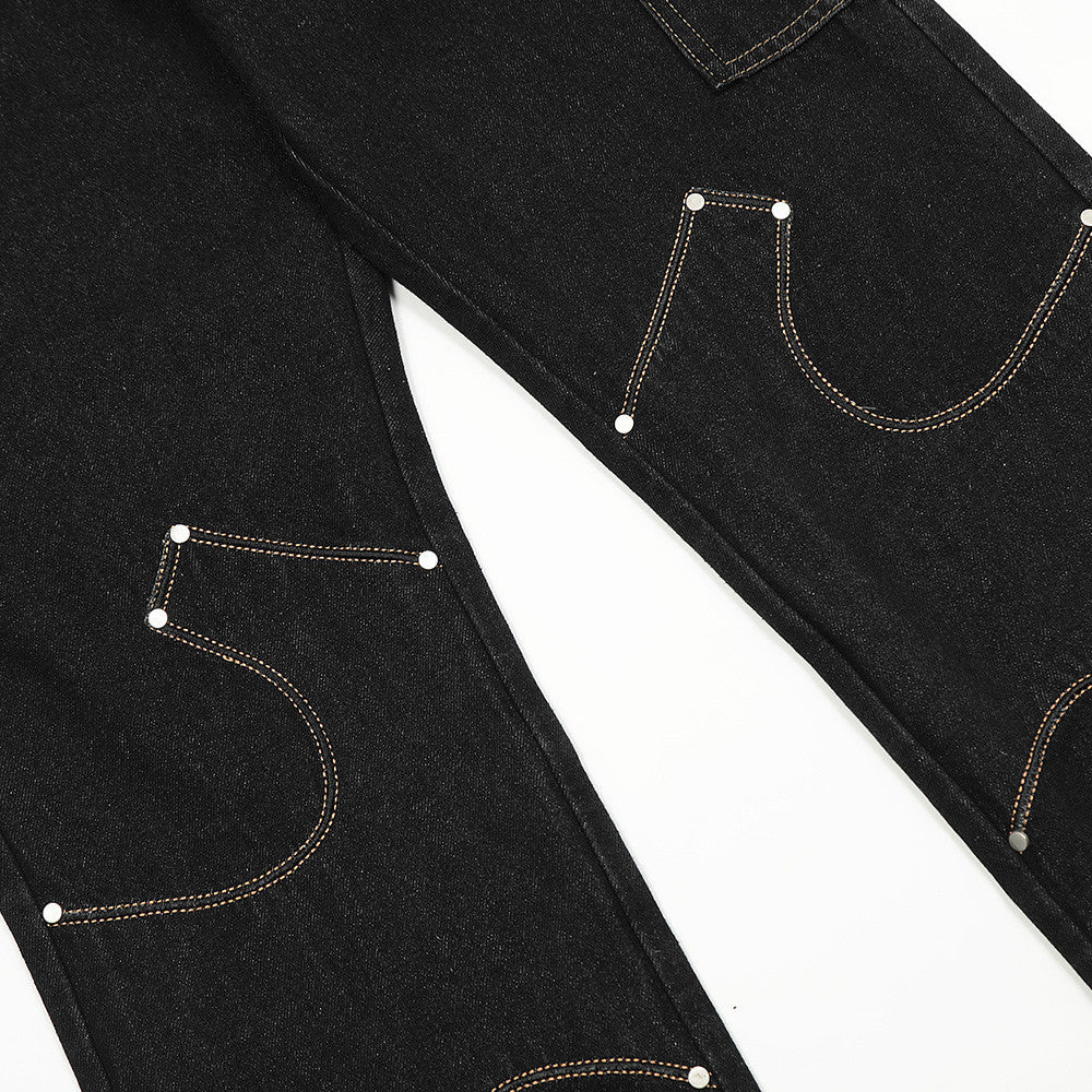 Irregular Stitching Denim Trousers For Men