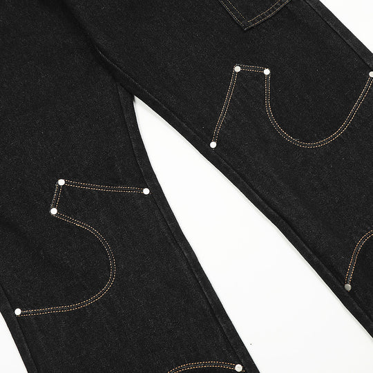 Irregular Stitching Denim Trousers For Men