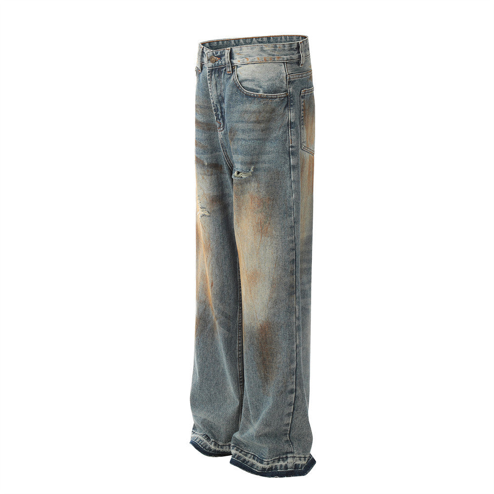Fashion Holes Straight-leg Denim Men Trousers