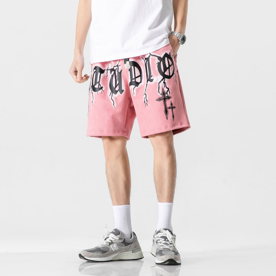 Hip Hop Letter Print Sports Shorts Men Loose Street