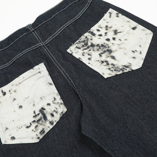 Fashion Stitching Denim Straight-leg Trousers Men