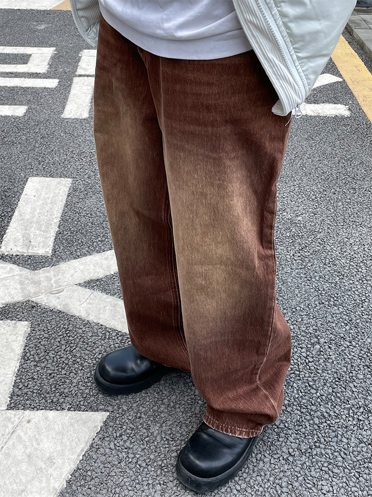 American Retro Gradient Washed Casual Trousers Men
