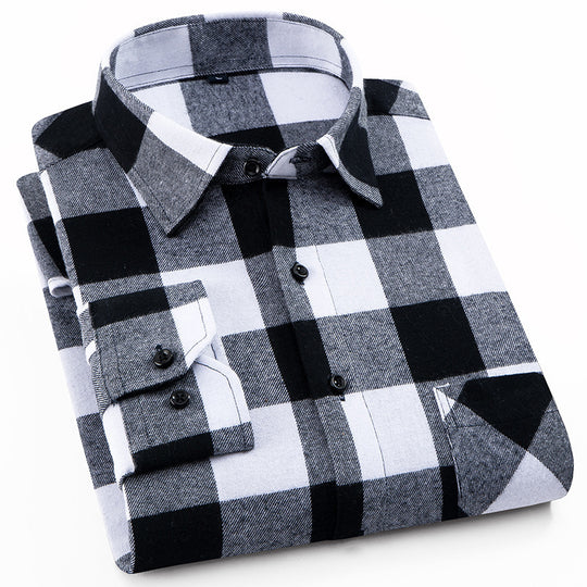Cotton Brushed Plaid Shirt For Men New Style Cotton