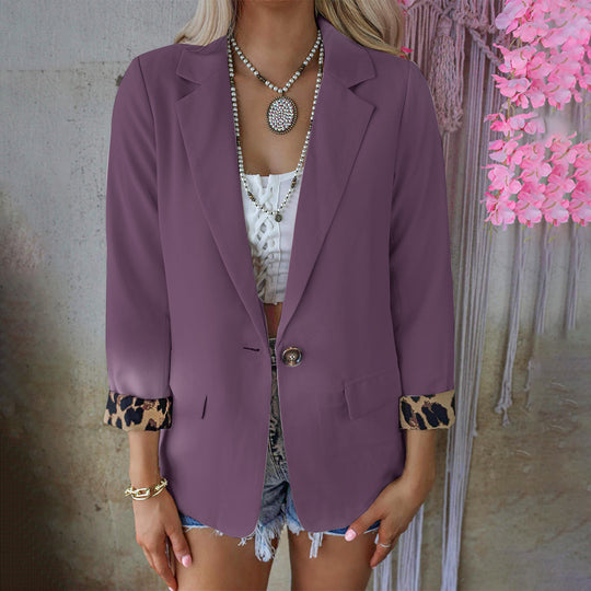 Fashion Leopard Print Long Sleeve Cardigan Casual Suit Jacket Women