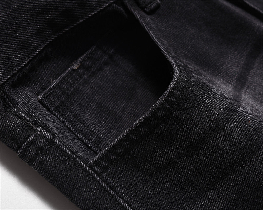 Distressed Wide Leg Denim Trousers For Men