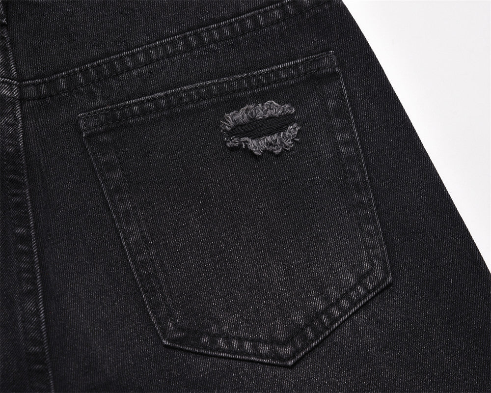 Distressed Wide Leg Denim Trousers For Men
