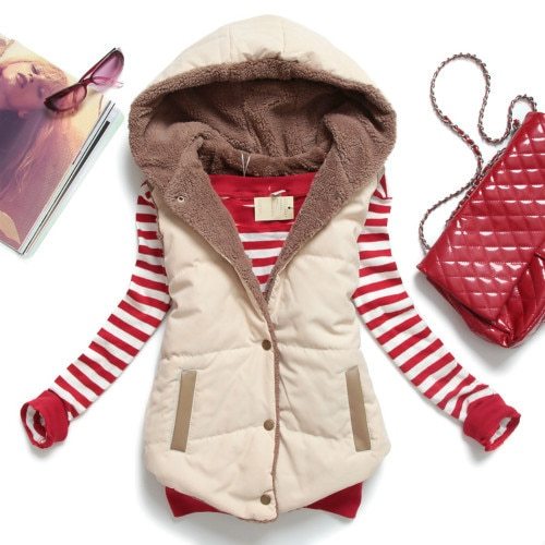 Thicken Plus Velvet Candy Color Hooded Cotton Vest Women Jacket