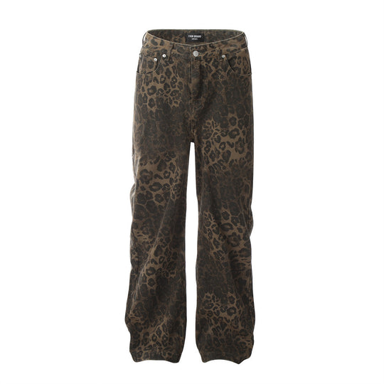 Leopard Print Loose Straight Trousers Men