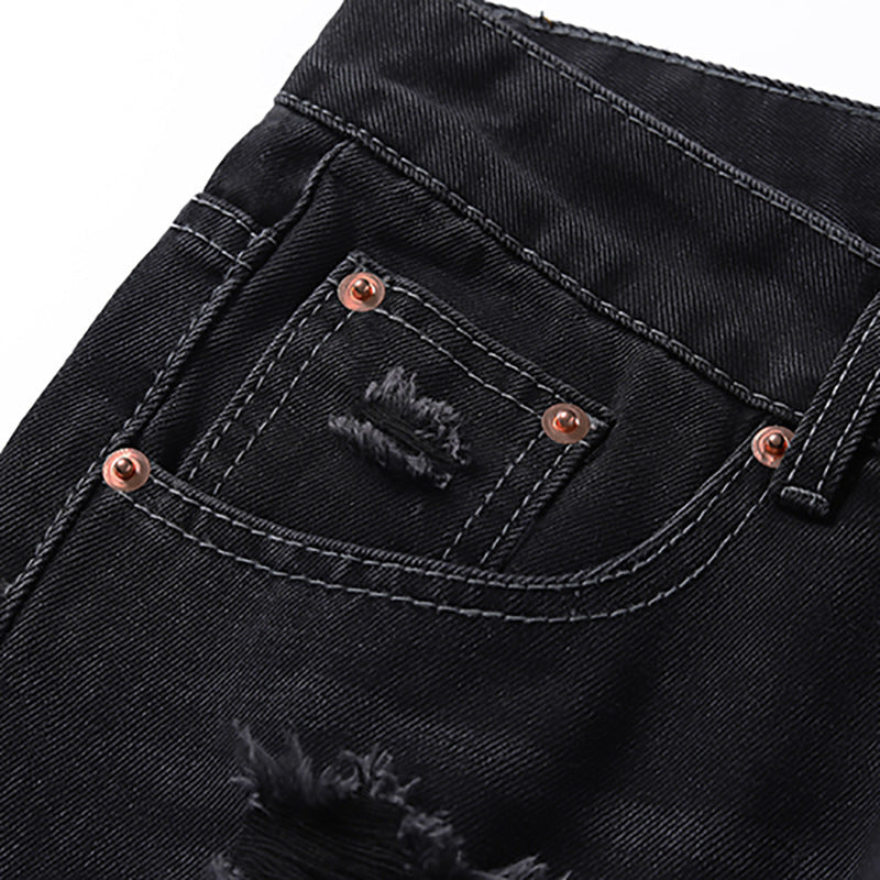 Washing Hole Denim Bootcut Trousers Men