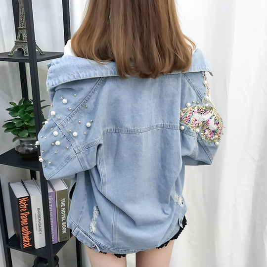 All-match Korean Style Loose Embroidered Denim Jacket Women