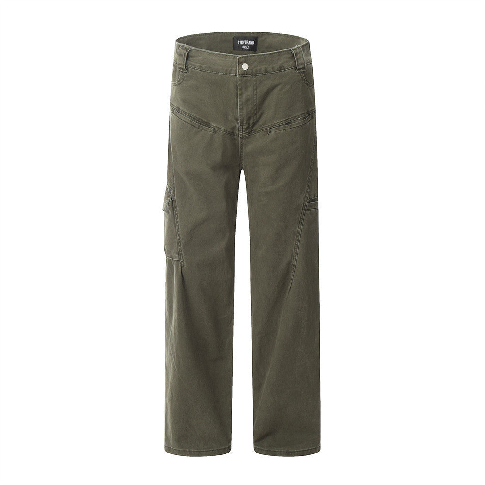 Multi-pocket Denim Straight-leg Trousers Men