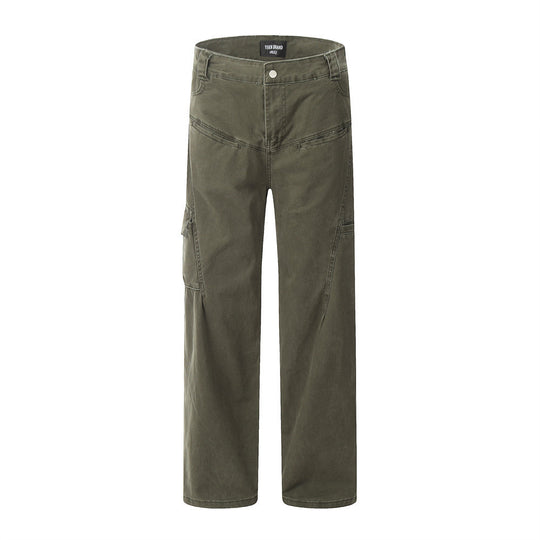 Multi-pocket Denim Straight-leg Trousers Men