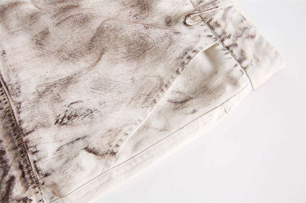 Punk Distressed Dirty Denim Cargo Pants Shorts Men