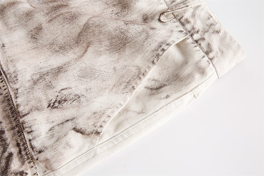 Punk Distressed Dirty Denim Cargo Pants Shorts Men