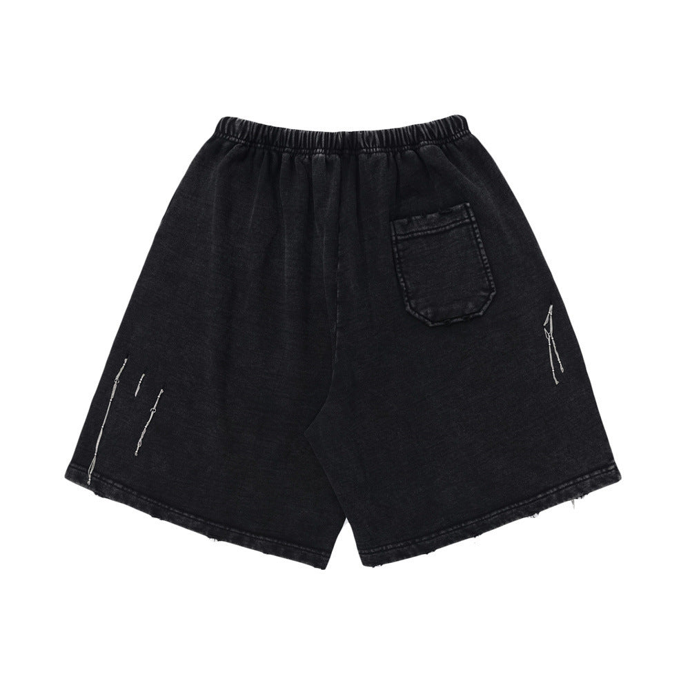 Distressed Washed Water Worn Loose Shorts For Men Retro