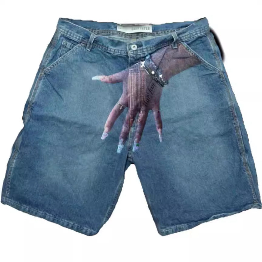 Y2g Hip Hop Trend Pattern Printed Denim Shorts Men