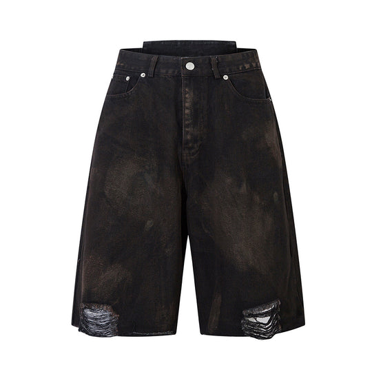 Waste Soil Spray Painting Old Dirty Denim Shorts Men