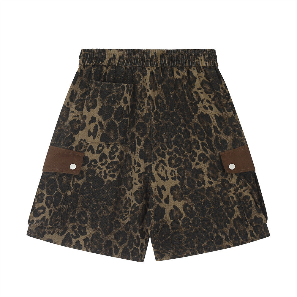 Fashion Leopard Print Cargo Shorts Men
