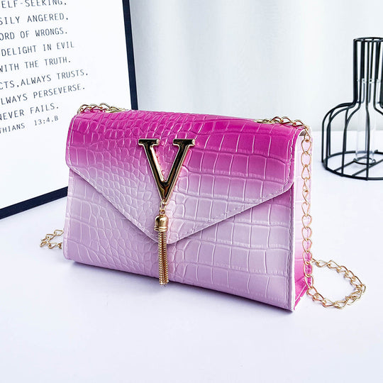 Gradient Color Iron Tassel Chain Small Square Bag Shoulder