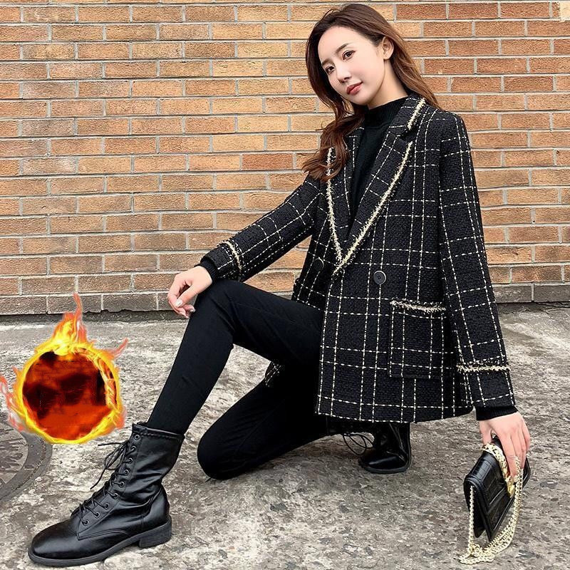 Fashion All-match Plaid Suit Woolen Jacket Women
