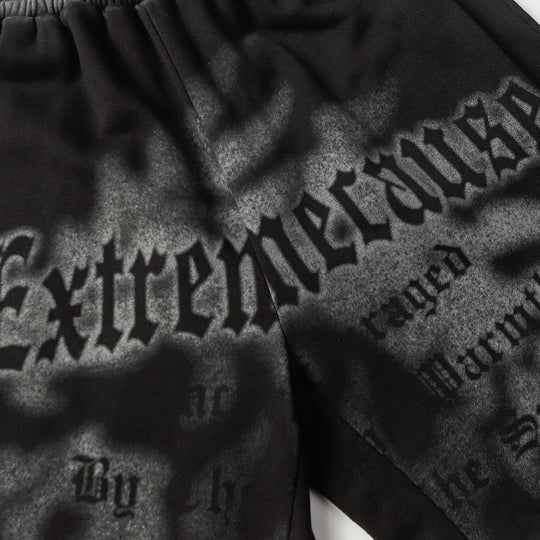 Fuzzy Letter Spray Painting Loose Shorts Men Punk