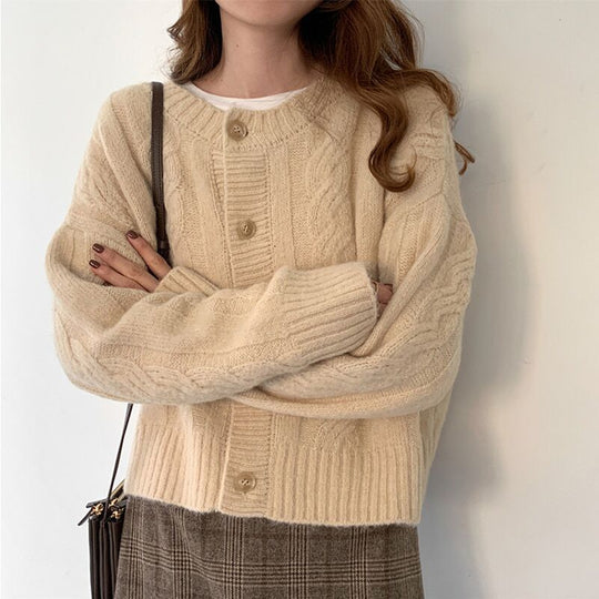Coarse Twist Knit Sweater Short Jacket Women Retro Hong Kong Style