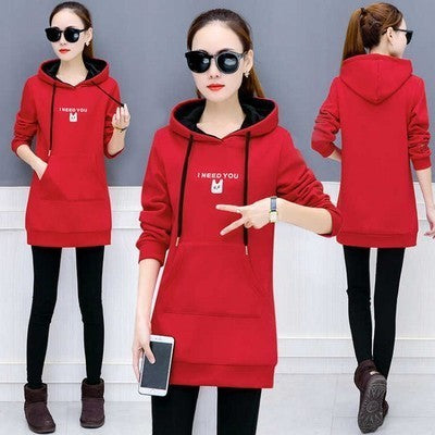 All-match Mid-length Plus Velvet Thickened Long-sleeved Jacket Women