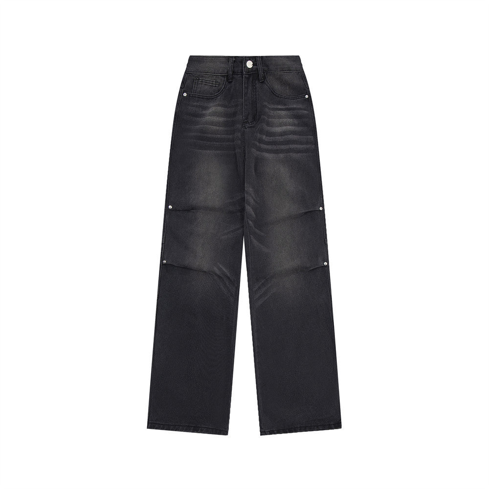 Distressed Washed Denim Loose Trousers For Men