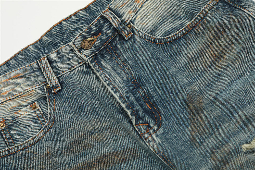 Fashion Holes Straight-leg Denim Men Trousers