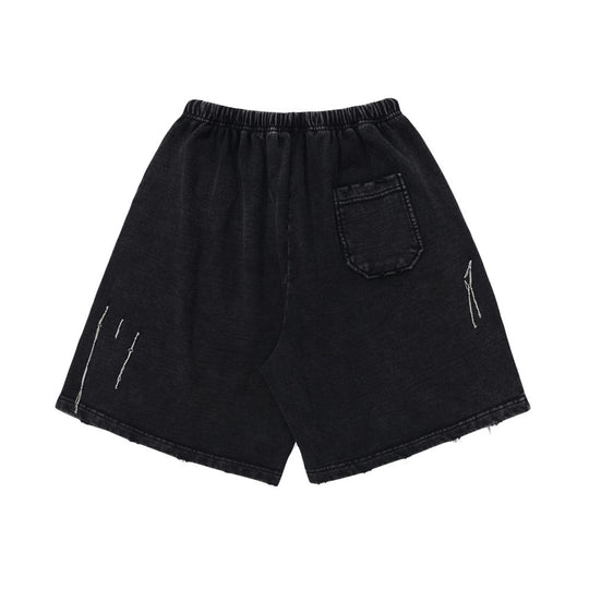 Distressed Washed Water Worn Loose Shorts For Men Retro