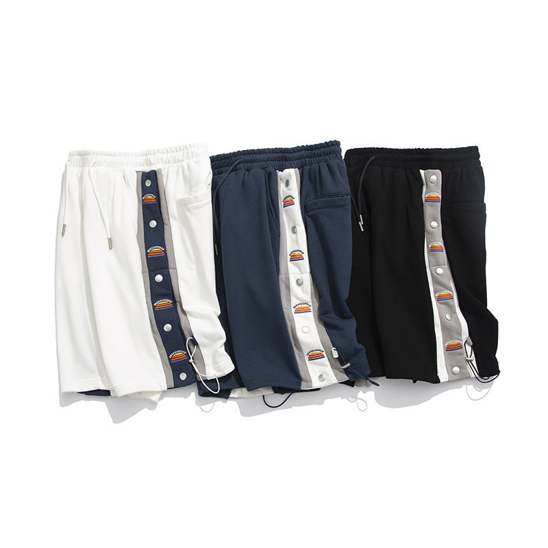 Colorblock Side-breasted Embroidery Casual Five-point Shorts Men