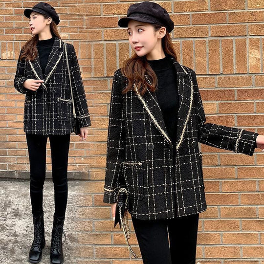 Fashion All-match Plaid Suit Woolen Jacket Women