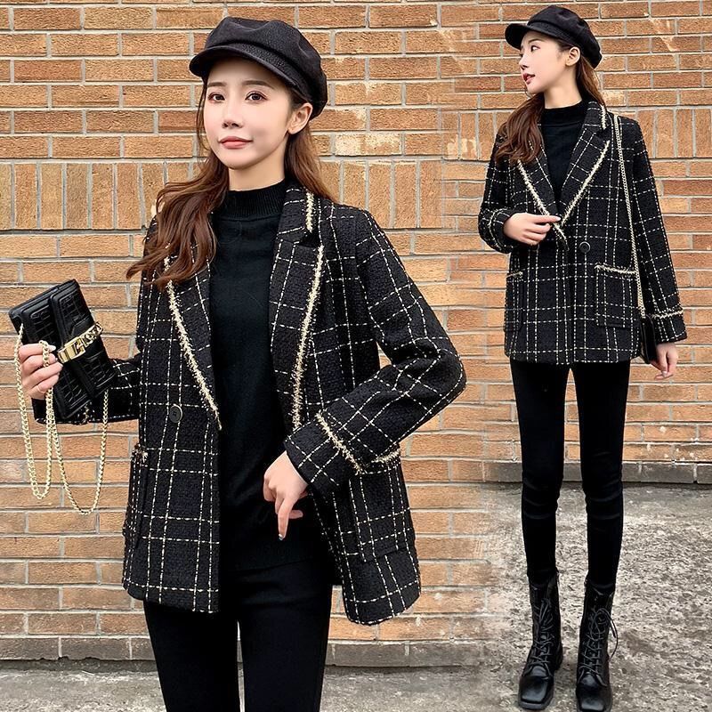 Fashion All-match Plaid Suit Woolen Jacket Women
