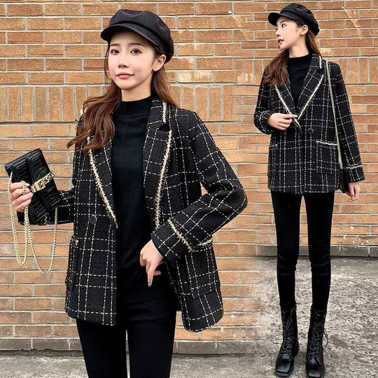 Fashion All-match Plaid Suit Woolen Jacket Women
