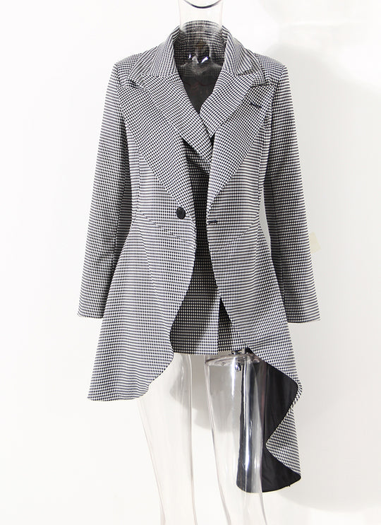 Small Plaid Bow Asymmetrical Loose Suit Jacket For Women