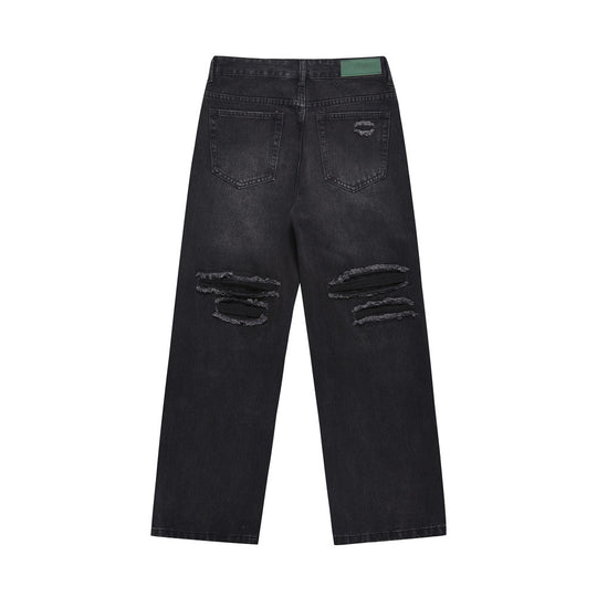 Distressed Wide Leg Denim Trousers For Men