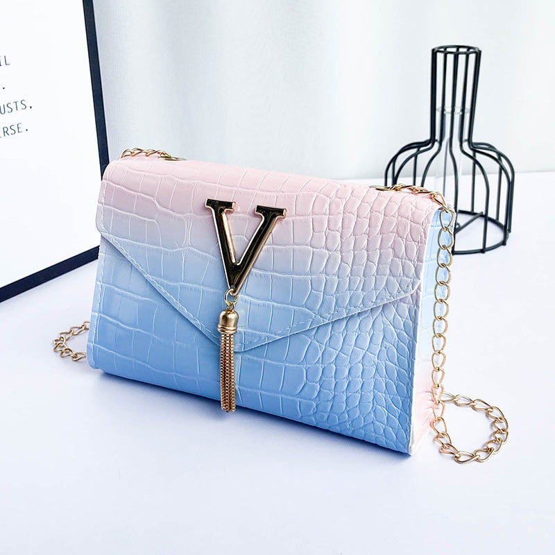 Gradient Color Iron Tassel Chain Small Square Bag Shoulder