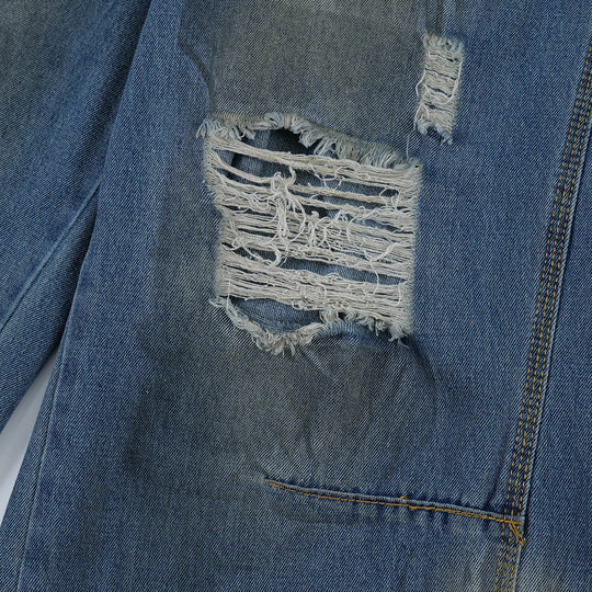 Ripped Dirty Denim Trousers For Men