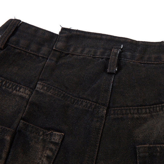 Waste Soil Spray Painting Old Dirty Denim Shorts Men