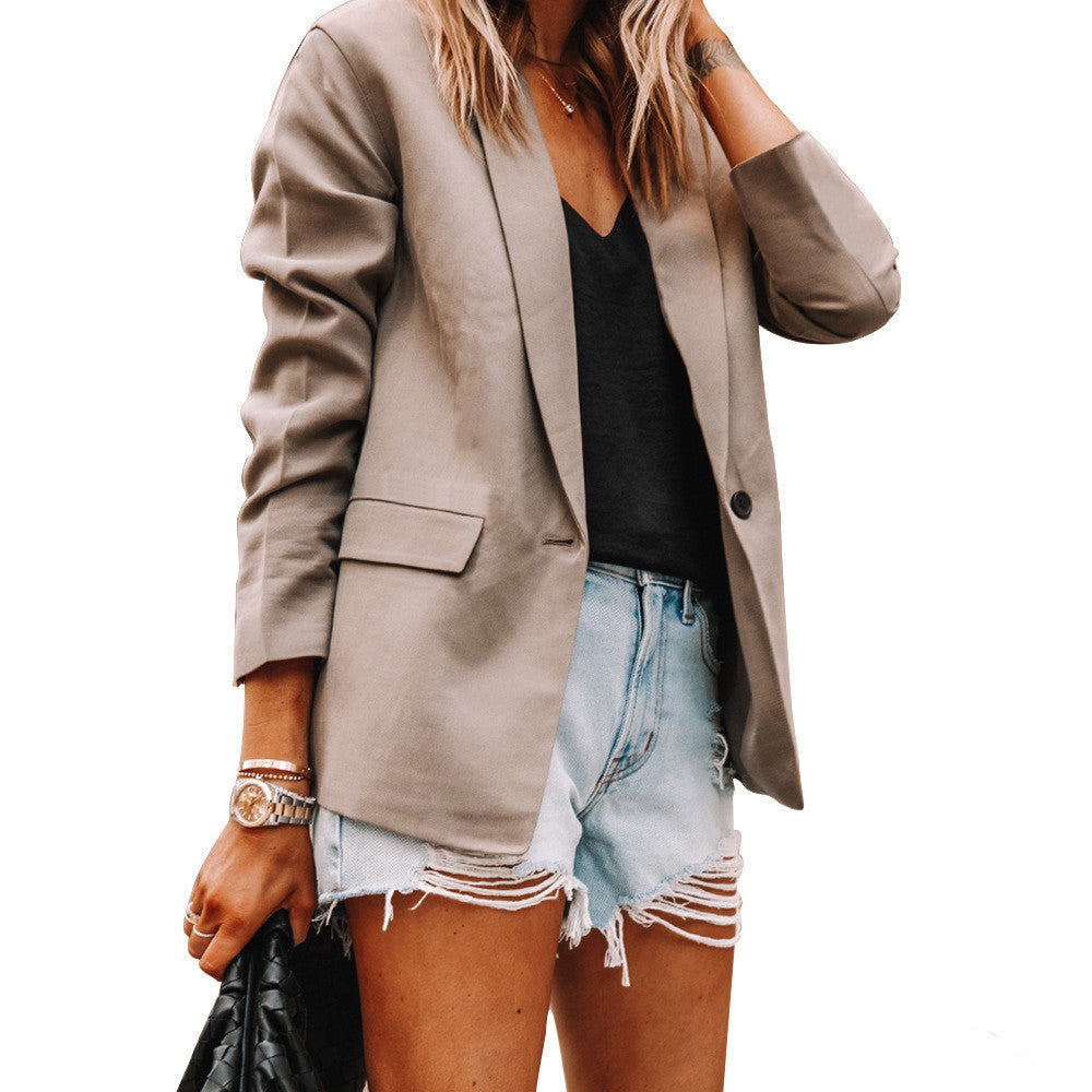 New Fashion Lapel Slim Cardigan Temperament Solid Color Suit Jacket Women